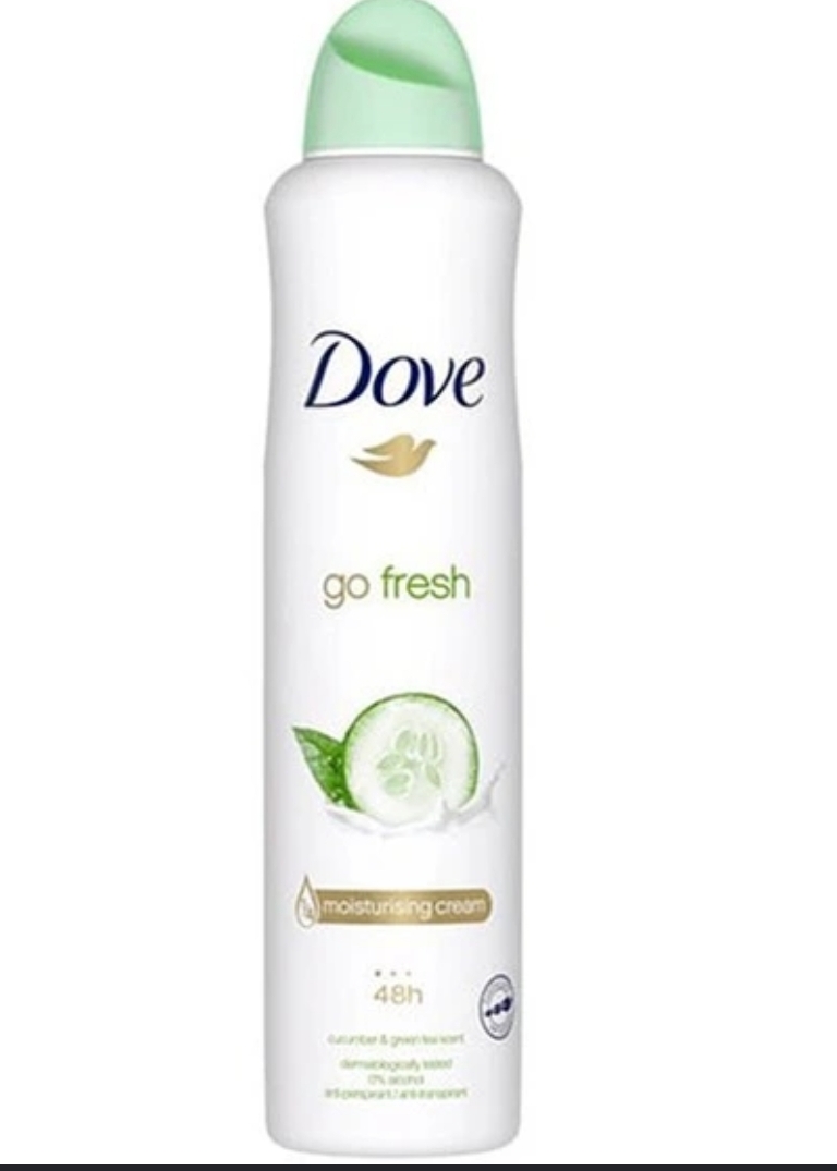 اسپری ضد تعریق زنانه خیار و چای سبز داو 250میلی لیتر هندی  Dove Go Fresh Cucmber &amp; Green Tea Body Spray 48h