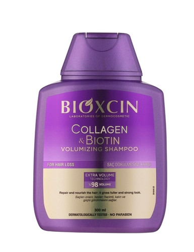 شامپو ضدریزش و حجم دهنده بیوکسین BIOXCIN مدل کلاژن و بیوتین Collagen and Biotin حجم 300 میل